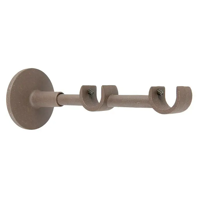 Soporte de pared Colonial - L x An x Al: 15,7 x 2,8 x 6 cm, Diámetro: 19 mm, Metal, Óxido - Primer plano de una barra de cortina doble con un acabado rústico, ideal para la decoración de ventanas.