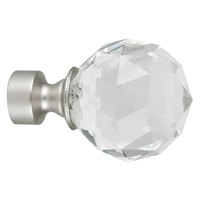 Tapa final Diamante Tendencias - Plata, 1 ud. - Remate de cortina brillante con diseño de cristal facetado y soporte plateado para un tratamiento de ventana elegante.