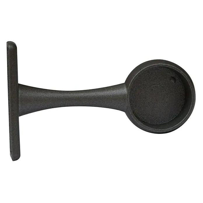 Tapones terminales Soporte - Gris plomo, 2 ud. - Primer plano de un soporte de barra de cortina negro, que ofrece una solución de montaje elegante y resistente.