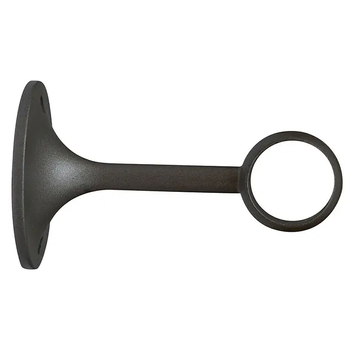 Soporte de pared central Solutions - L x An x Al: 7,8 x 4,7 x 4,7 cm, Diámetro: 19 mm, Metal, Gris plomo - Primer plano de un soporte de barra de cortina de color oscuro, diseñado para fijarse a una pared y sujetar una barra.
