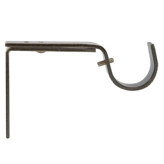 Soporte de pared Eclectic - L x An x Al: 10,8 x 1,6 x 6,5 cm, Diámetro: 28 mm, Metal - Primer plano de un soporte de barra de cortina de metal con un tornillo para asegurar la barra, ideal para colgar cortinas.