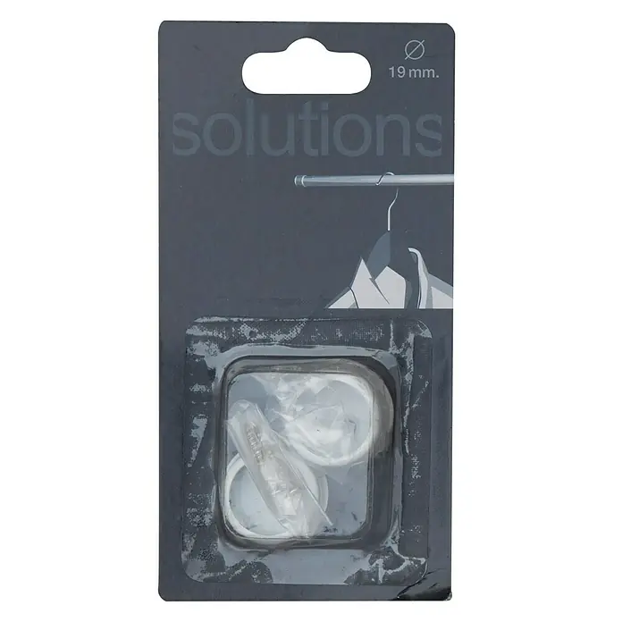 Soporte de pared para armario - L x An x Al: 1,3 x 2,3 x 2,7 cm, Diámetro: 19 mm, Metal, Blanco - Tapas de extremo de barra de armario Solutions de 19 mm en el embalaje, ideales para armarios. Estos protegen la ropa y evitan el deslizamiento.