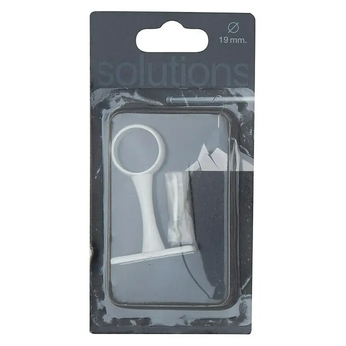 Soporte de pared central Solutions - L x An x Al: 6,2 x 2,4 x 1 cm, Diámetro: 19 mm, Metal, Blanco - Un soporte blanco para barra de cortina empaquetado, perfecto para sujetar barras de cortina de 19 mm de diámetro.