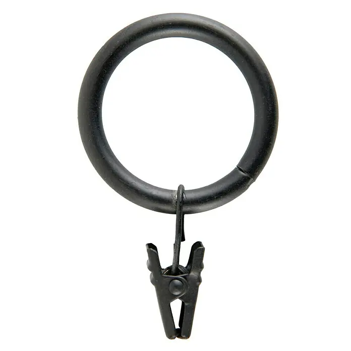 Anilla para cortinas Ferro deco - Negro, 8 ud. - Anilla de cortina negra con clip. Ideal para colgar fácilmente cortinas y cortinajes. Accesorio práctico para tu hogar.