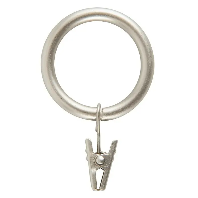Anilla para cortinas Ferro wood pinza - Diámetro: 22 mm, Metal - Un anillo de cortina plateado con un clip para colgar fácilmente las cortinas. Accesorios prácticos para decoraciones de ventanas elegantes.