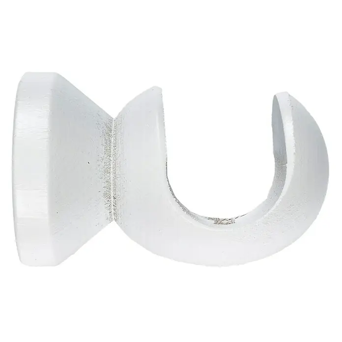 Soporte de techo Ideas Wood - Blanco, Barras para las cortinas de Ø 28 mm - Primer plano de un soporte de barra de cortina blanco. El accesorio es de madera y sirve para fijar las barras de cortina a la pared.