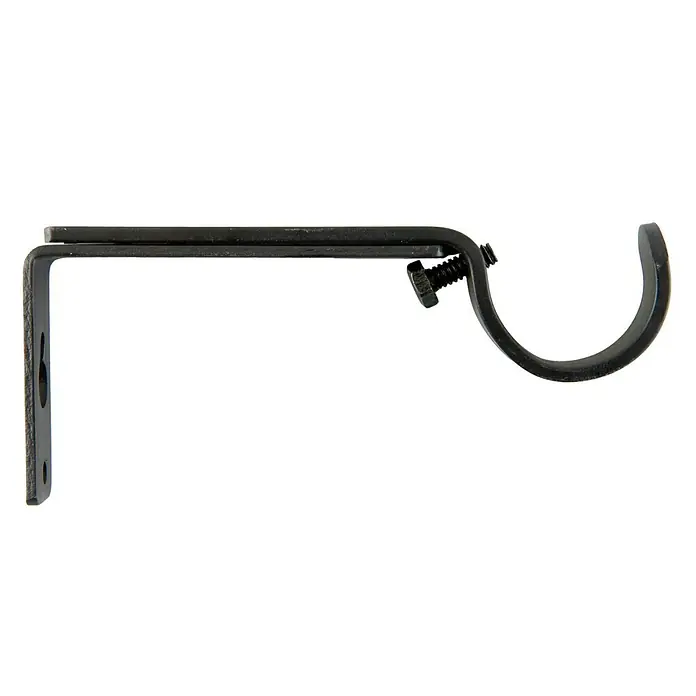 Soporte de pared extensible Ideas 28 - L x An x Al: 10,8 x 1,6 x 4,8 cm, Diámetro: 28 mm, Metal, Negro - Primer plano de un soporte de barra de cortina negro, que ofrece una solución elegante y funcional para colgar cortinas.