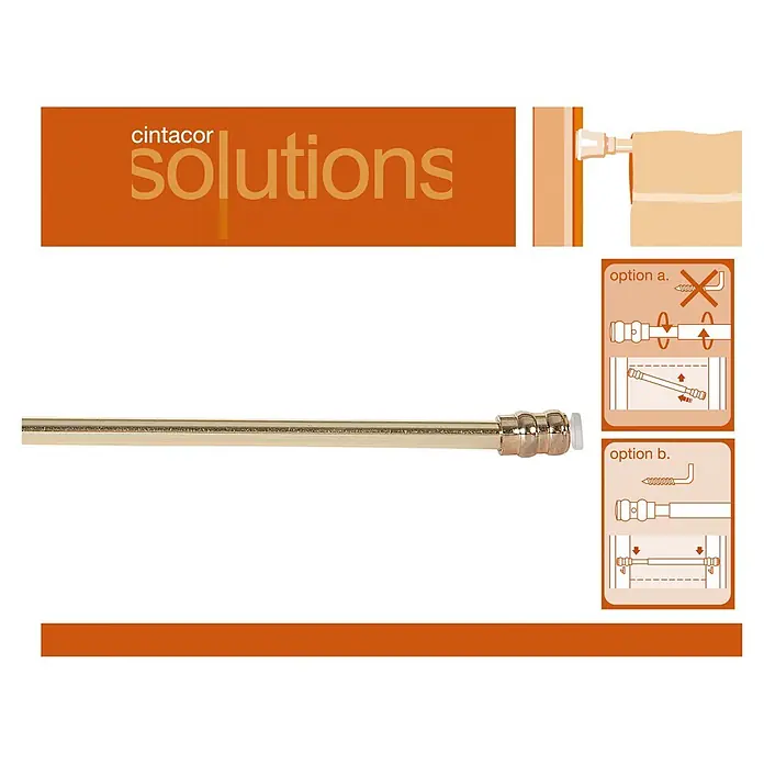 Barra para cortinas Modelo DUO - Ø x L: 9 mm x 50 cm, Metal - Primer plano de una barra de cortina de ducha extensible Cintacor Solutions con instrucciones de montaje.