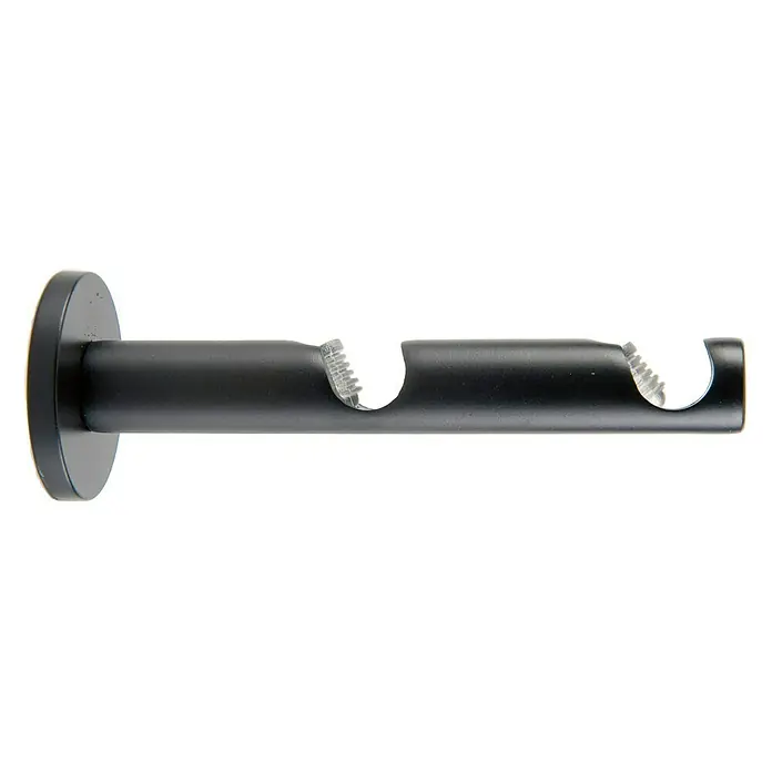 Soporte de pared y techo Ideas 12 - L x An x Al: 10,9 x 3,95 x 3,95 cm, Negro - Primer plano de un soporte de barra de cortina doble negro para montaje en pared.