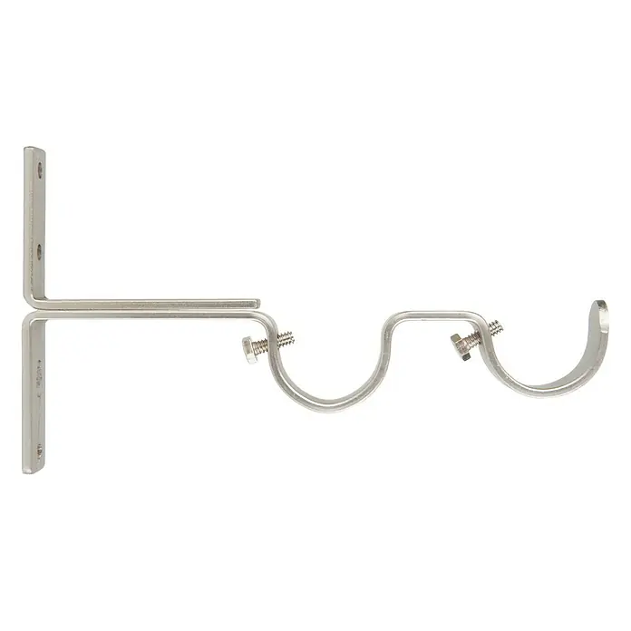 Soporte de pared doble 28/28 mm - L x An x Al: 17,4 x 1,8 x 10 cm, Diámetro: 28 mm, Metal - Un soporte metálico plateado para barra de cortina doble con tornillos para asegurar las barras, diseñado para montaje en pared.