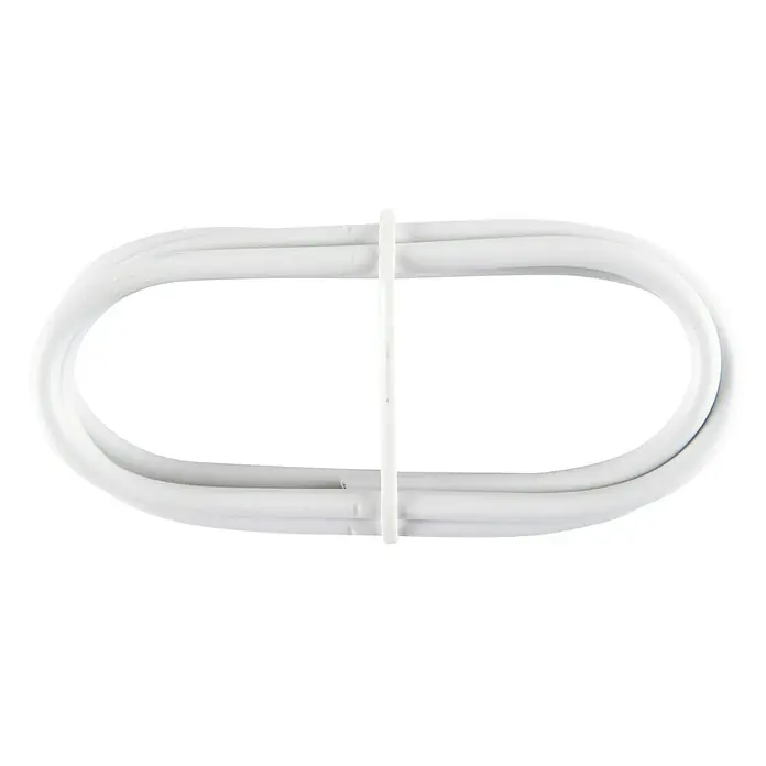 Cable plastificado Portavisillos - Blanco, Largo: 1 m - Primer plano de un tubo fluorescente LED ovalado blanco, sujetado con una brida blanca.