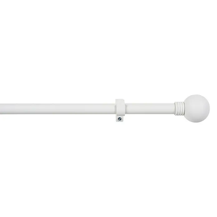 Barra para cortinas Kit Esfera Anillo - Ø x L: 19 x 160 mm, Metal, Blanco - Vista detallada de una barra de cortina blanca con extremo esférico y soporte, que ofrece un diseño elegante para la decoración de ventanas.