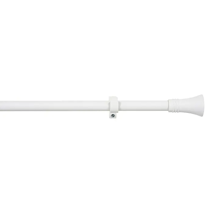 Barra para cortinas Kit modelo cono-anillo - Ø x L: 19 mm x 110 cm, Metal, Blanco - Primer plano de una barra de cortina telescópica blanca con soporte y extremo decorativo, ideal para decoración de ventanas y fácil instalación.