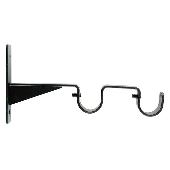 Soporte de pared doble - L x An x Al: 16,9 x 2,5 x 8,5 cm, Diámetro: 22 mm, Metal, Negro - Soporte de barra de cortina doble de metal negro para montaje en pared. Robusto y elegante, ideal para la decoración de ventanas.