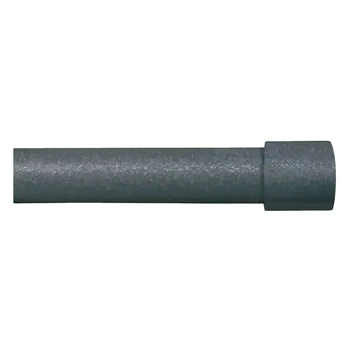 Tapones terminales Nordic - Gris plomo, 2 ud. - Primer plano de una barra de cortina plateada con tapón final, ideal para decoración de ventanas contemporánea y diseño de interiores.