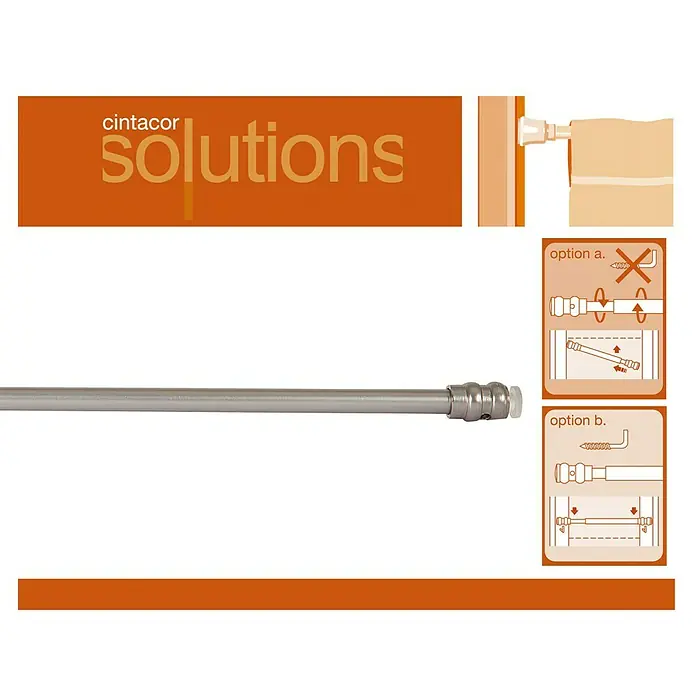 Barra para cortinas Modelo DUO - Ø x L: 9 mm x 50 cm, Metal, Gris - Imagen de una barra de cortina Cintacor con instrucciones de instalación.