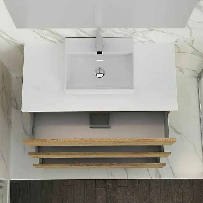 Artysan Mueble bajo de lavabo Colours - An x Pr x Al: 90 x 44,6 x 83 cm, Nature - Un lavabo de baño moderno con mueble bajo abierto y un diseño minimalista para un ambiente elegante.