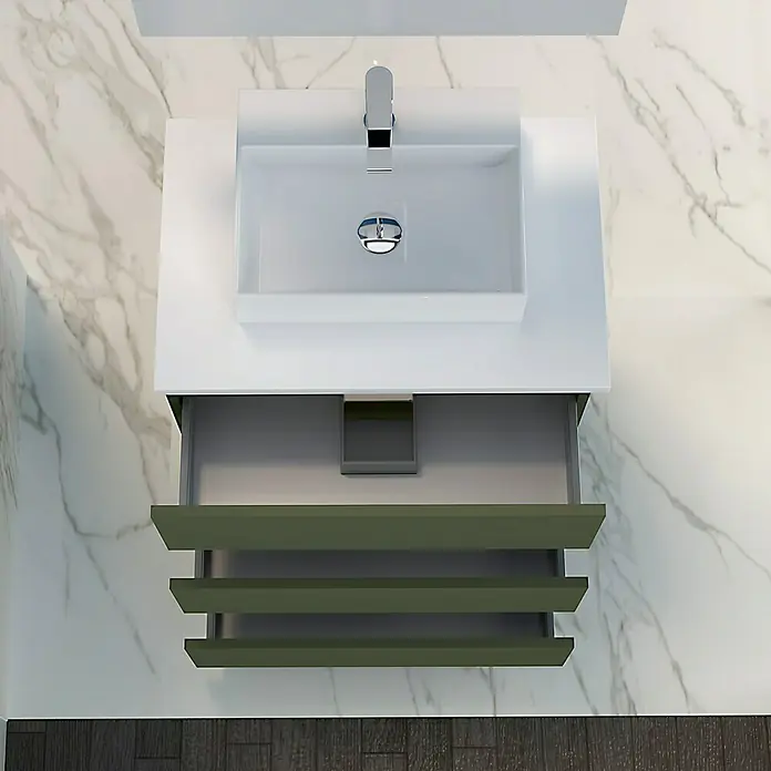 Artysan Mueble bajo de lavabo Colours Slim - L x An x Al: 39 x 50 x 83 cm, Musgo - Lavabo de baño moderno con un tocador abierto de color oliva. Diseño elegante para un baño con estilo.