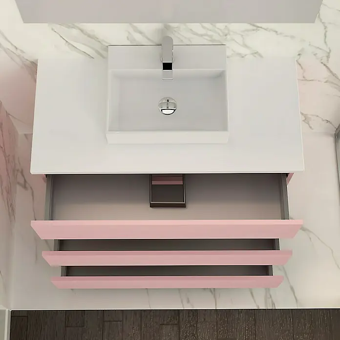 Artysan Mueble bajo de lavabo Colours - An x Pr x Al: 90 x 44,6 x 83 cm, Rosa - Lavabo de baño moderno con cajones rosas. Un mueble elegante y funcional para el baño.