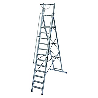 Krause Stabilo Stufenstehleiter (Arbeitshöhe: 4,8 m, 12 Stufen, Aluminium, Sicherheitsbügel)