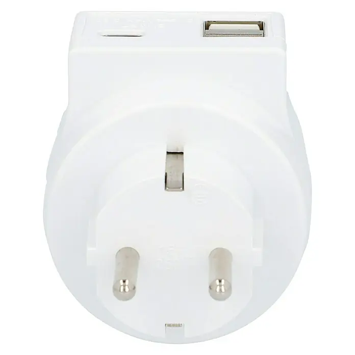 Voltomat Zwischenstecker - Weiß, USB-A-Buchse, USB-C-Buchse, IP20 - Weißer EU-Steckeradapter mit USB-Anschlüssen für Stromversorgung elektronischer Geräte.