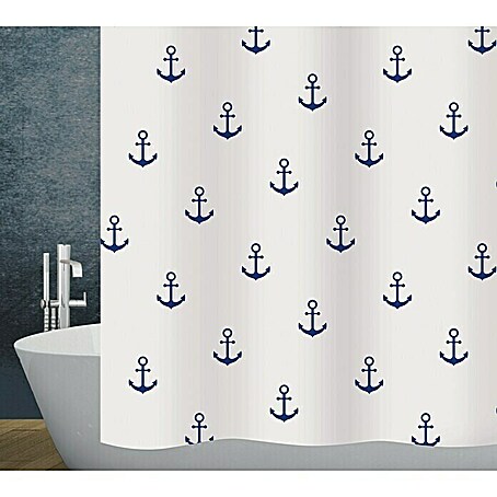 Diaqua Textil-Duschvorhang Anchor (180 x 200 cm, Blau/Weiß)