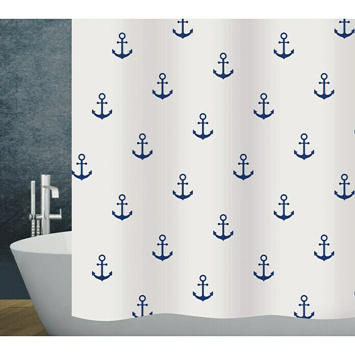 Diaqua Textil-Duschvorhang Anchor180 x 200 cm, Blau/Weiß Front View