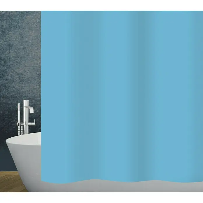 Diaqua Peva Duschvorhang Claro - 180 x 200 cm, Blau - Ein hellblauer Duschvorhang hängt vor einer Badewanne und sorgt für Privatsphäre und einen Farbtupfer im Badezimmer.