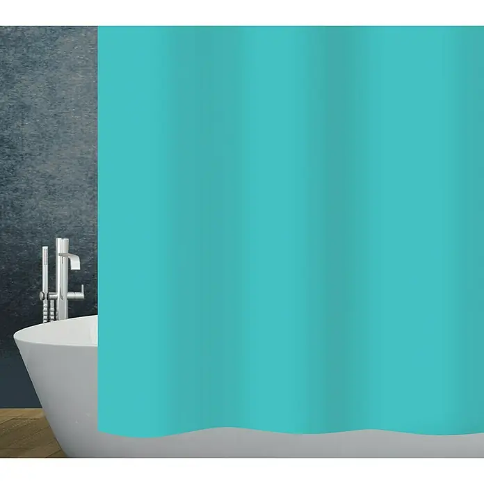 Diaqua Duschvorhang Basic - B x H: 240 x 180 cm, Textil, Pacific - Türkisfarbener Duschvorhang hängt in einem Badezimmer neben einer Badewanne mit Armaturen und verleiht dem Raum einen Farbtupfer.