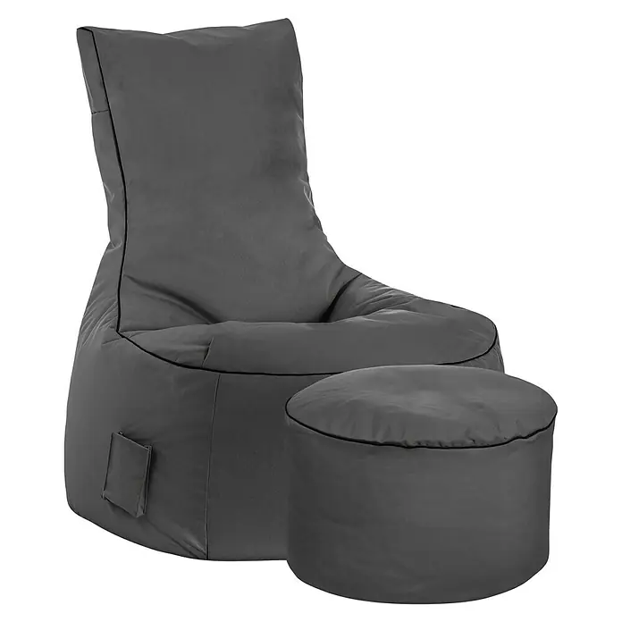 Sitzsack Swing Scuba Set inkl. Dotcom - 95 x 90 x 65 cm, Anthrazit - Grauer Sitzsack mit passender Fußstütze. Bequeme und stilvolle Ergänzung für jedes moderne Zuhause, perfekt zum Entspannen und Relaxen.