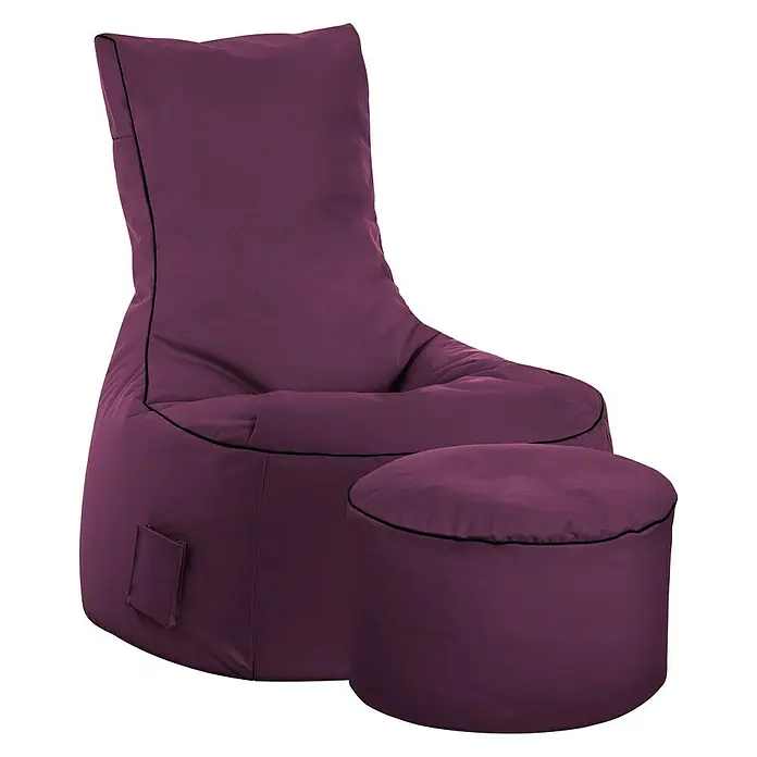 Sitzsack Swing Scuba Set inkl. Dotcom - 95 x 90 cm, Aubergine, 100 % Polyester/100 % Polyvinylchlorid - Ein stilvoller, purpurroter Sitzsack mit passendem Hocker, ideal zum Entspannen und Relaxen in jedem Raum. Hochwertiges Design für Komfort.