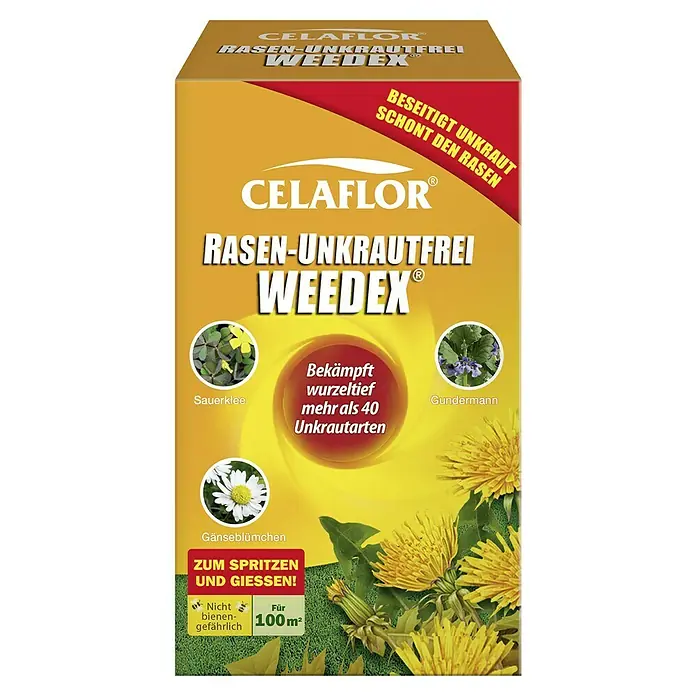 Celaflor Rasen-Unkrautfrei Weedex - 100 ml - Produktabbildung von Celaflor Rasen-Unkrautfrei Weedex, einem Unkrautvernichter für einen unkrautfreien Rasen.