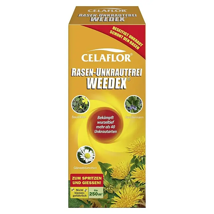 Celaflor Rasen-Unkrautfrei Weedex - 250 ml - Produktabbildung von Celaflor Rasen-Unkrautfrei Weedex, einem Unkrautvernichter, der Unkraut beseitigt, aber den Rasen schont und wurzeltief wirkt.