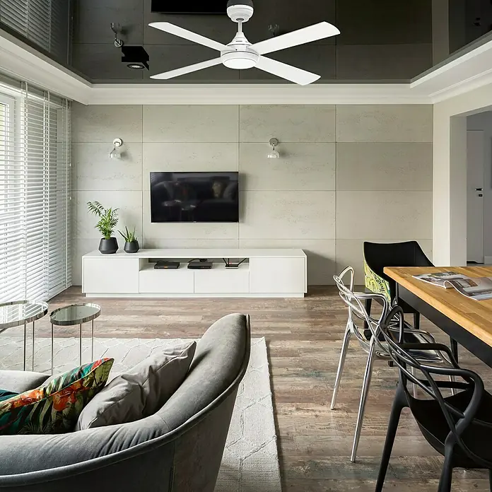 Arte confort Ventilador de techo Pacific - Blanco, 132 cm, 55 W, Multicolor - Ventilador de techo con cuatro aspas blancas, iluminación moderna para un ambiente de vida elegante, garantiza una circulación de aire agradable.