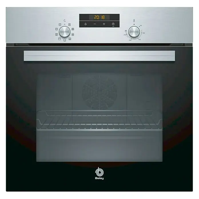 Balay Horno empotrado 3HB2031X0 - 66 l, Número de tipos de calentamiento: 7 ud. - Aquí hay un horno Balay con pantalla digital y botones giratorios para el control de la temperatura. El interior está vacío y listo para cocinar.