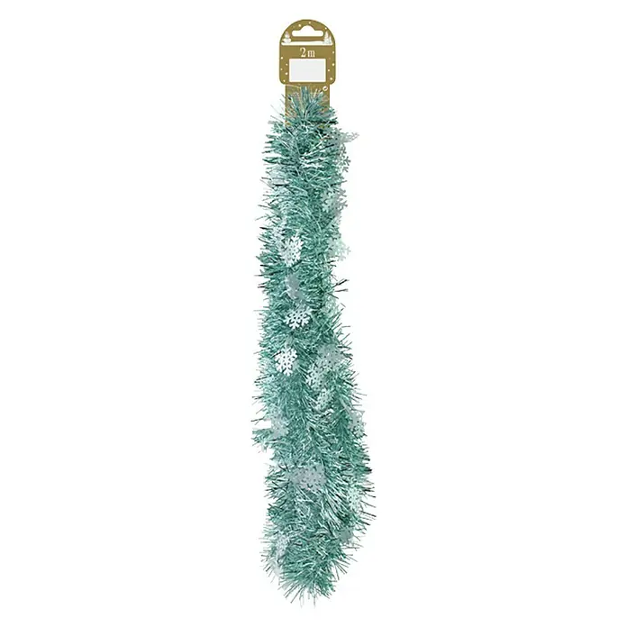 Christbaumschmuck Schneeflockengirlande - Türkis, Kunststoff, Sonstige - Weihnachtliche Girlande in Türkis mit weißen Schneeflocken, ideal zum Dekorieren von Innenräumen.