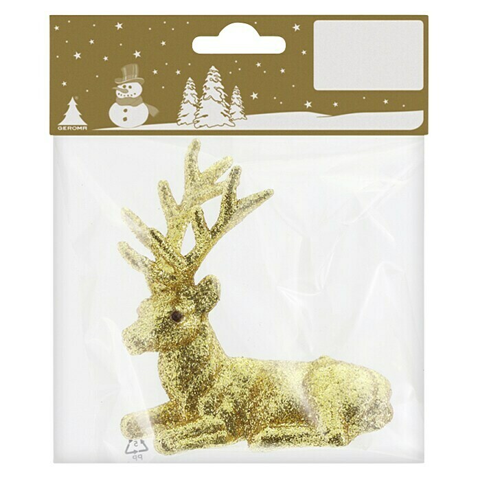 Dekofigur Hirsch Glitter Gold (Gold, Kunststoff, L x H: 9 x 10 cm)