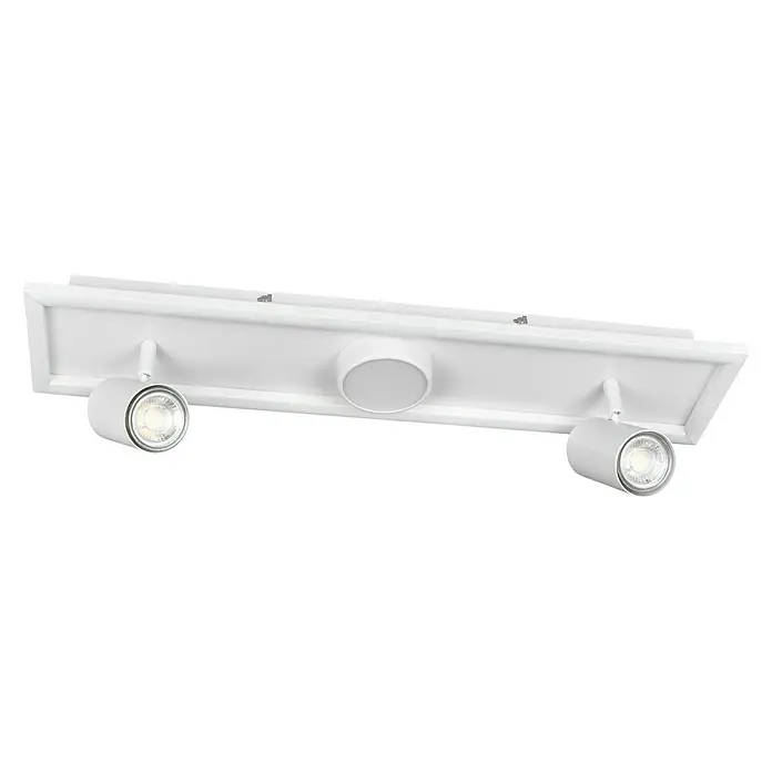 Tween Light Deckenleuchte Leano - 20 W, L x B x H: 60 x 13 x 18 cm, Weiß, GU10 - Aufnahme der LED-Aufbauschiene mit zwei Strahlern, die ein präzises, modernes Beleuchtungssystem für den Innenbereich bietet.