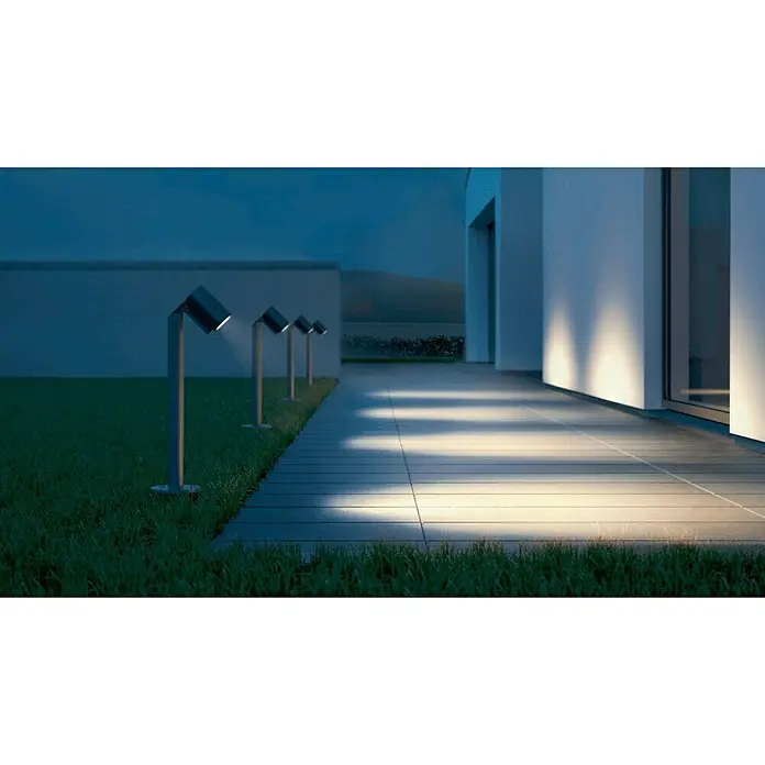 Steinel Lámpara de pie para exterior Spot Garden N - Color del marco: Antracita, Blanco cálido, 22,6 x 14 x 57,2 cm, Con bombillas - Camino de jardín iluminado con modernas balizas, creando un ambiente cálido y resaltando la arquitectura.