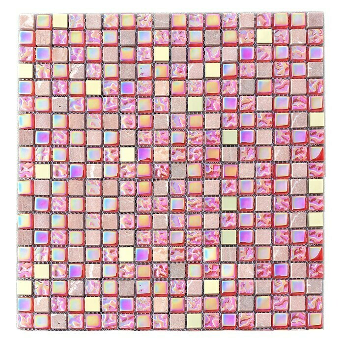 Mosaikfliese Quadrat Crystal Mix XCM M880N30,5 x 32,2 cm, Rot/Rosa, Glänzend Front View