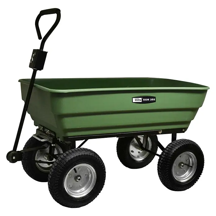 Güde Transportwagen Garten GGW 300 - 119 x 58,5 x 98,5 cm, 125 l - Der Güde GGW 300 Gartenwagen ist ein grüner Vierradwagen mit schwarzem Griff, ideal für Gartenarbeiten.