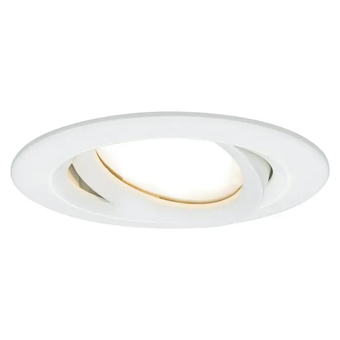 Paulmann LED-Einbauleuchte rund Nova Plus - 6,8 W, Weiß, Warmweiß, IP65 - Nahaufnahme einer versenkten, dimmbaren LED-Leuchte mit weißer Blende, ideal für moderne Innenräume und zur Energieeinsparung.