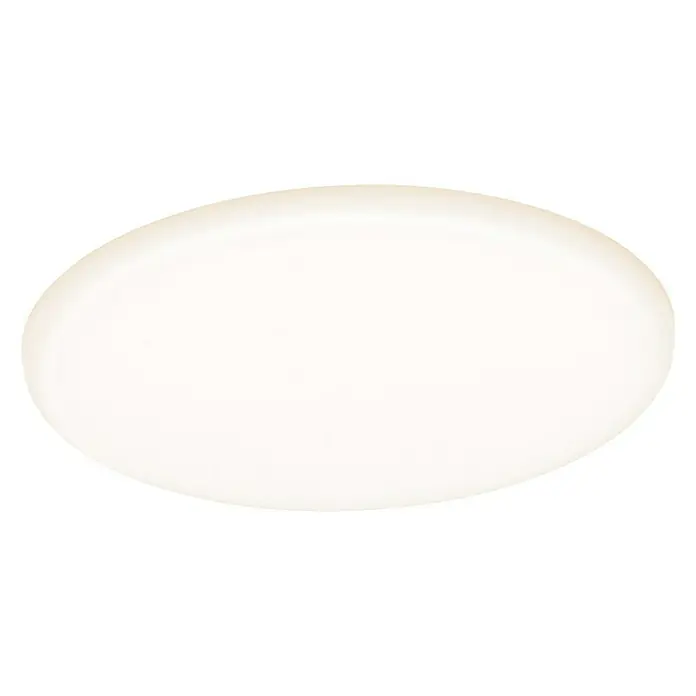 Paulmann LED-Panel rund Veluna VariFit - 17 W, Ø x H: 18,5 x 3,1 cm, Satin, Warmweiß, Nicht Dimmbar - Runde, weiße LED-Deckenleuchte vor schwarzem Hintergrund. Schlichtes und modernes Design für eine gleichmäßige Ausleuchtung.