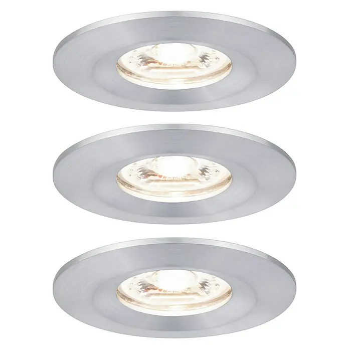 Paulmann LED-Einbauleuchten-Set Nova Mini rund - 12 W, Aluminium, 3 Stk., Warmweiß - Drei eingelassene LED-Leuchten mit gebürsteten silbernen Blenden. Das Licht ist warm und einladend. Perfekt für moderne Beleuchtung.