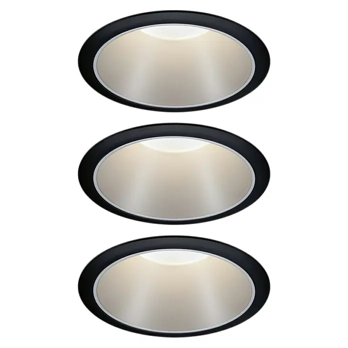 Paulmann LED-Einbauleuchte Cole - 19,5 W, Schwarz/Silber, Warmweiß, 3 Stk. - Drei schwarze Einbaustrahler in ovaler Form mit warmer Beleuchtung aufgereiht, ideal für moderne Decken.