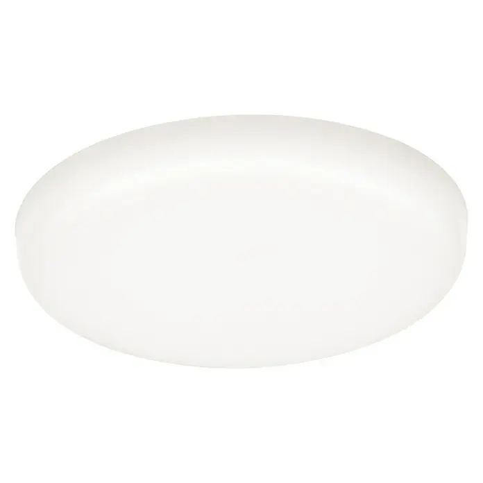 Paulmann LED-Panel rund Veluna VariFit - 4,5 W, Ø x H: 7,5 x 3,1 cm, Satin, Neutralweiß, 4.000 K - Nahaufnahme einer runden, weißen Deckenleuchte vor einem schwarzen Hintergrund. Schlichtes und modernes Design.
