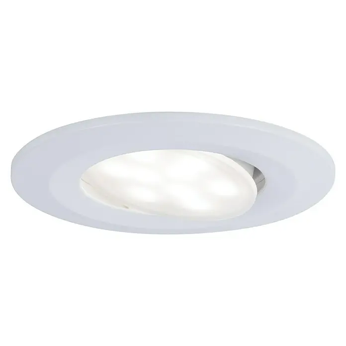 Paulmann LED-Einbauleuchte Calla - Neutralweiß, 1 Stk., IP65, Durchmesser: 90 mm, Weiß - Naheaufnahme einer weißen LED-Deckenleuchte, die ein modernes und funktionales Design für die Innenraumbeleuchtung aufweist.