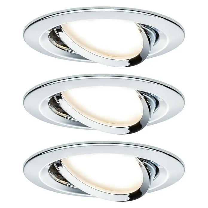 Paulmann LED-Einbauleuchte Nova - 6,5 W, Chrom, Warmweiß - Drei moderne, schwenkbare LED-Einbaustrahler in Chromoptik für eine stilvolle Beleuchtung im Innenbereich.