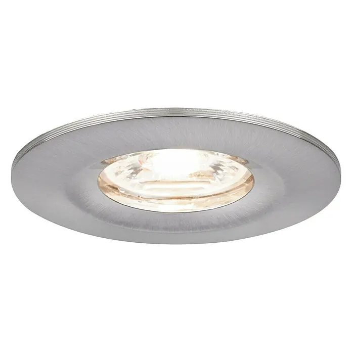 Paulmann LED-Einbauleuchte rund Nova Mini - 4 W, Eisen gebürstet, Warmweiß, Leuchtenkopf beweglich - Diese Aufnahme zeigt einen runden Einbaustrahler mit gebürsteter Metalloberfläche und warmweißem Licht.