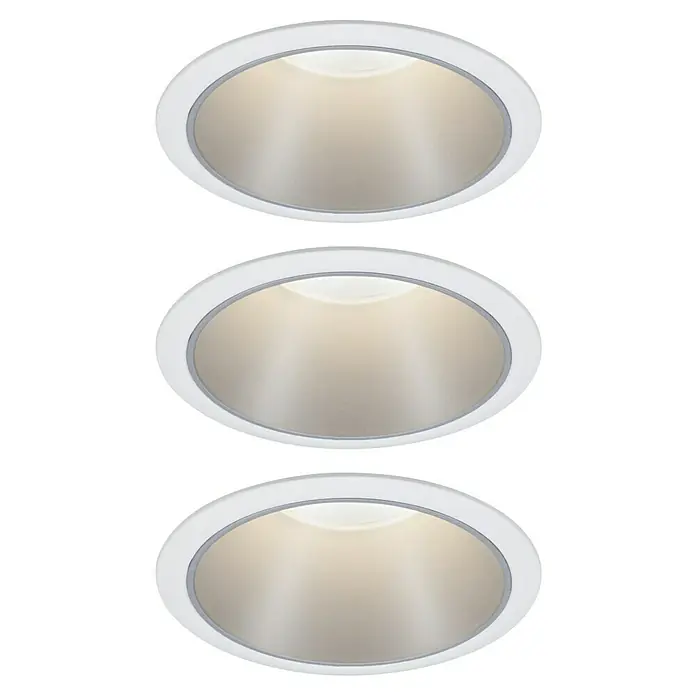 Paulmann LED-Einbauleuchte Cole - 19,5 W, Weiß/Silber, Warmweiß, 3 Stk. - Drei runde LED-Einbauleuchten mit weißem Rahmen und sanftem Licht, ideal für modernes Design und energieeffiziente Beleuchtung.